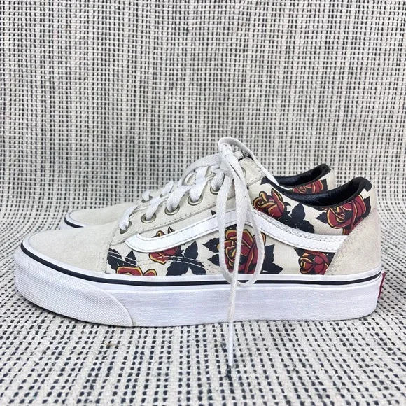 Vans Old Skool Mary Rand Floral Rose Skate Shoes Sneakers Size 6 Ivory Low Top - Picture 1 of 8